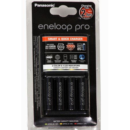 Carregador Panasonic Eneloop Avançado e Inteligente BQ-CC55 com 4 Pilhas Aa Recregáveis Da Eneloop Pro